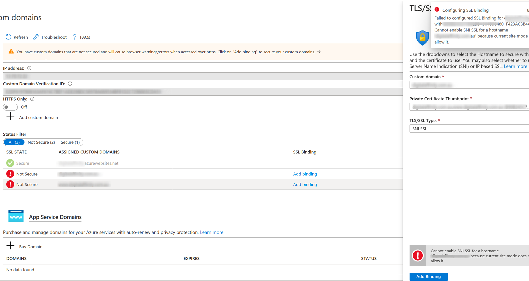 I can't assign my SSL certificate to my app service - Microsoft Q&A