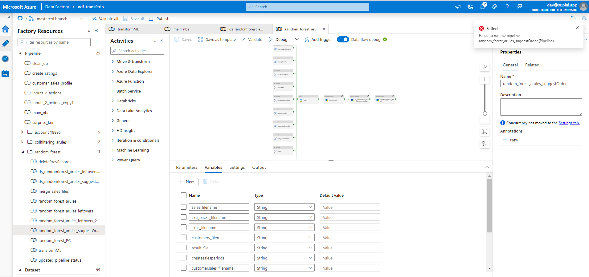 Azure Data Factory : Error with no description - Microsoft Q&A