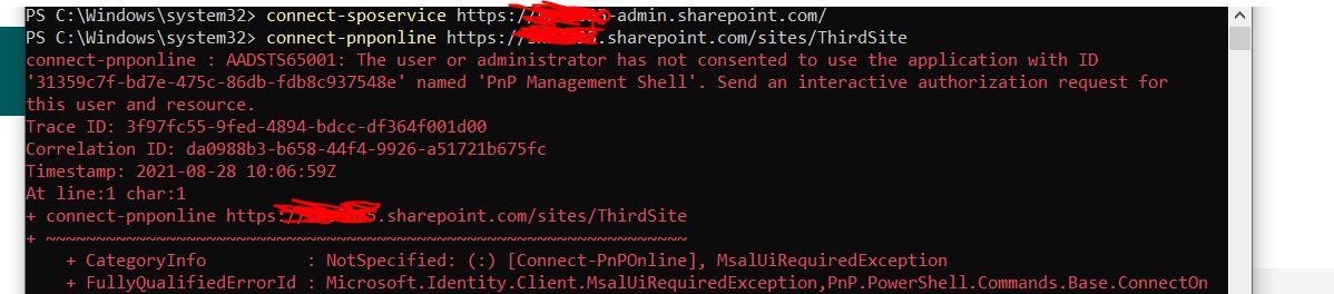 Error while connecting to site colleciton using PnpOnline - Microsoft Q&A