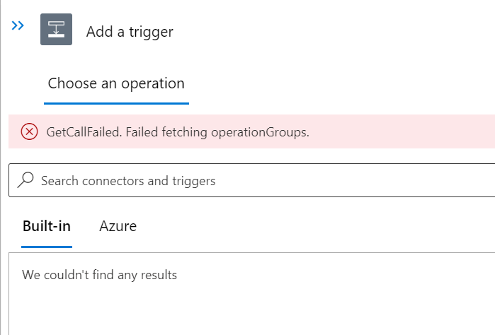 GetCallFailed. Failed fetching operationGroups. - Microsoft Q&A