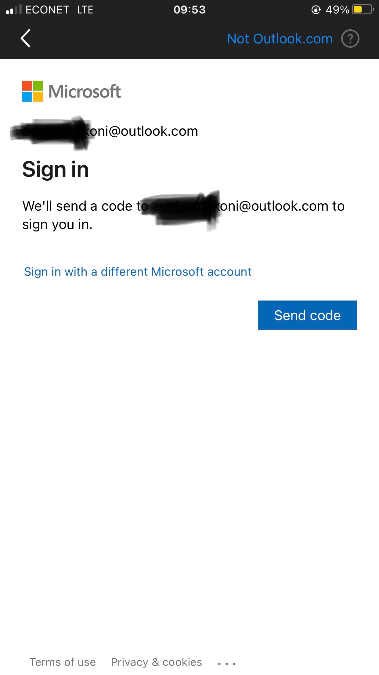 I’m trying to login to my outlook account on the mobile app and it’s ...
