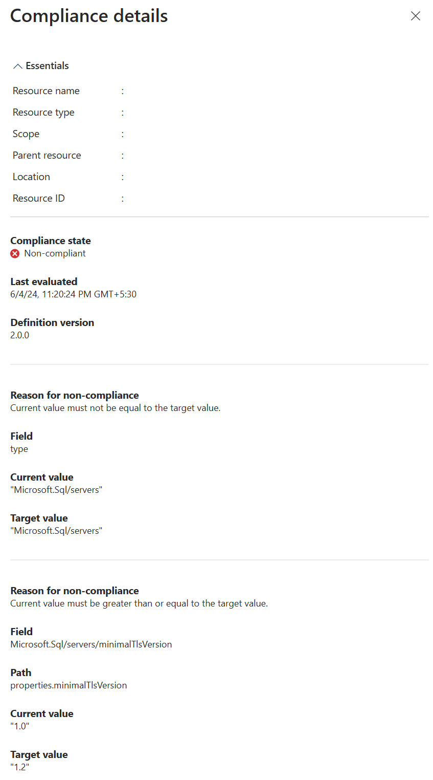 Does the current SQL Database TLS Policy check if nothing is selected ...