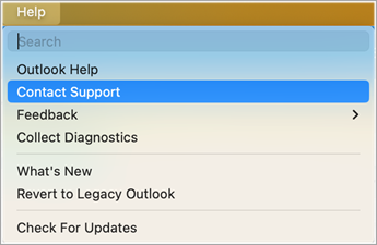 Contact support within Outlook screenshot one