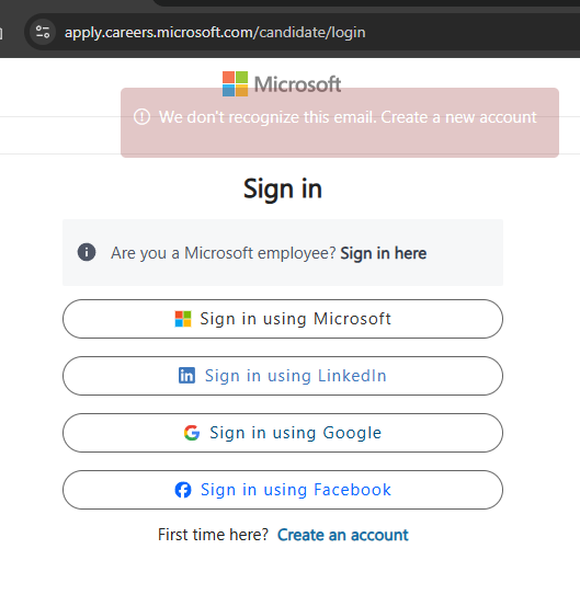 Login to https://apply.careers.microsoft.com/candidate/login?domain ...