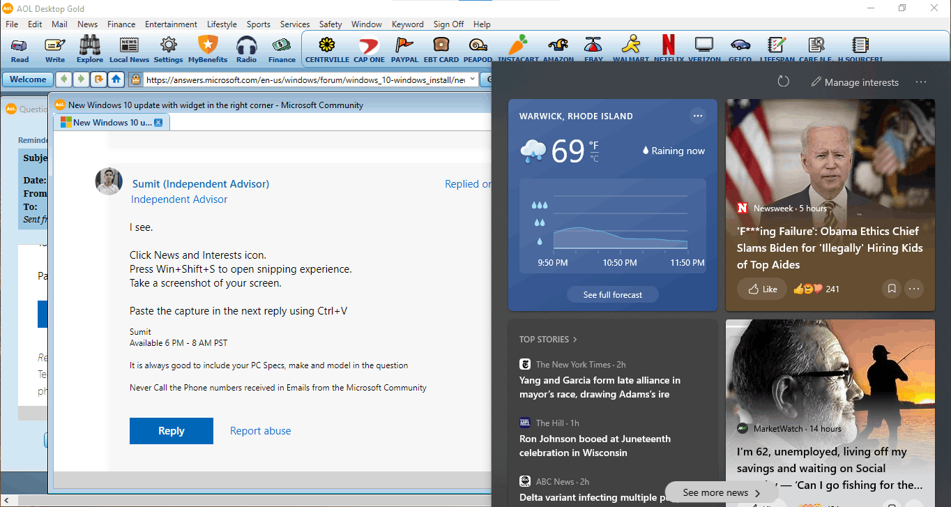 New Windows 10 update with widget in the right corner - Microsoft Q&A