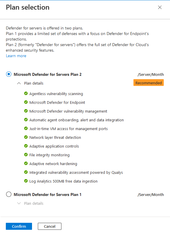 Screenshot of the popup where you can select plan 1 or plan 2.