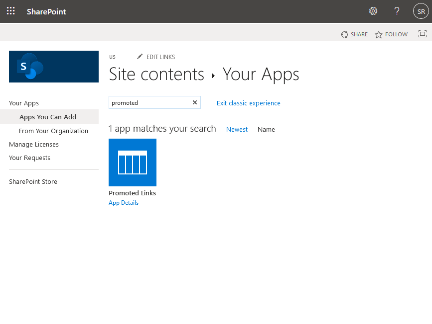 add promoted links to sharepoint