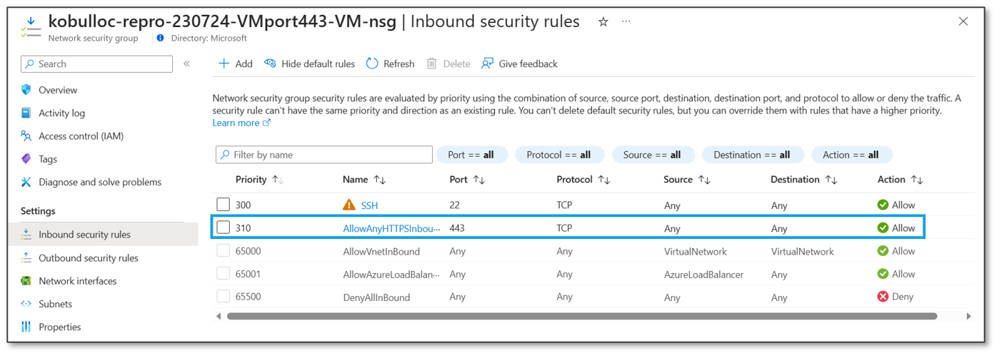 After a restore of an azure VM port 443 is closed - Microsoft Q&A