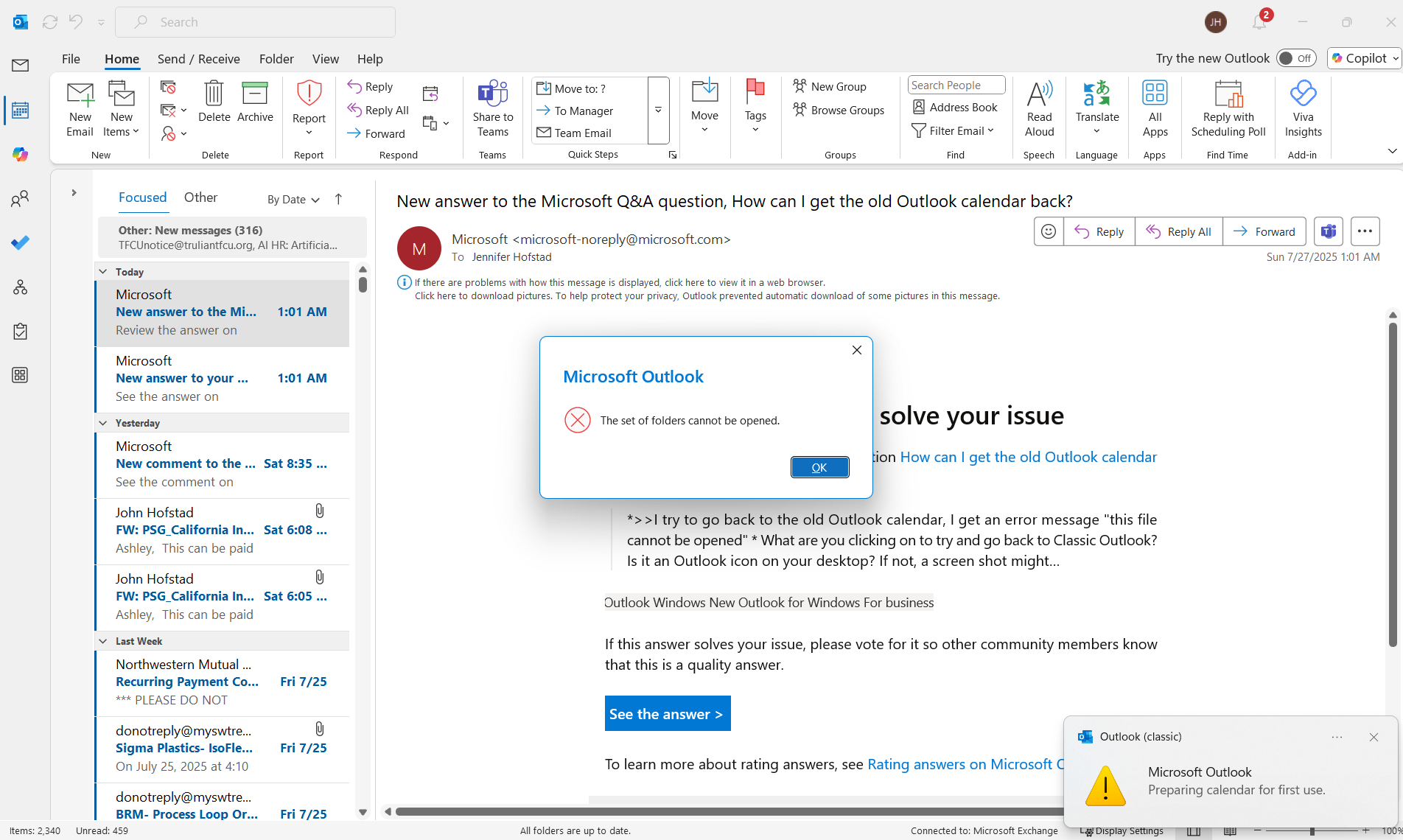Restoring the classic Outlook calendar.