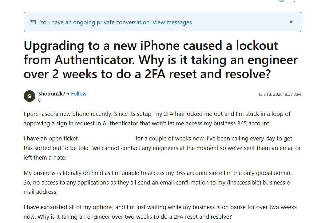 Upgrading to a new iPhone caused a lockout from Authenticator. Why is ...