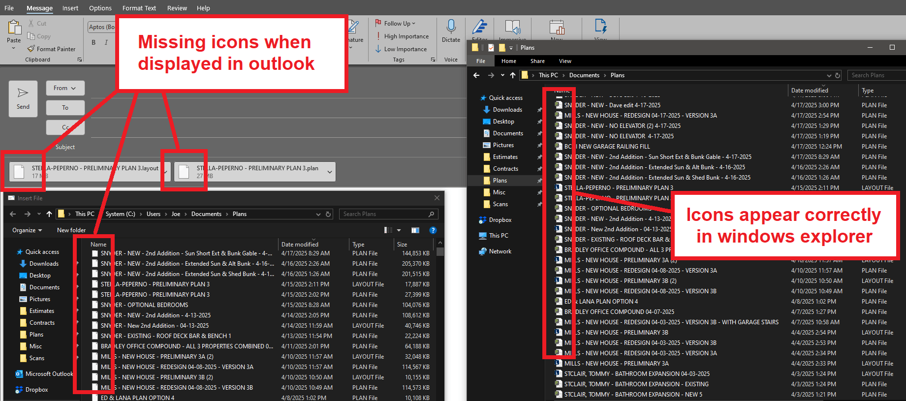 File icons missing/blank for specific file types in outlook (and only ...