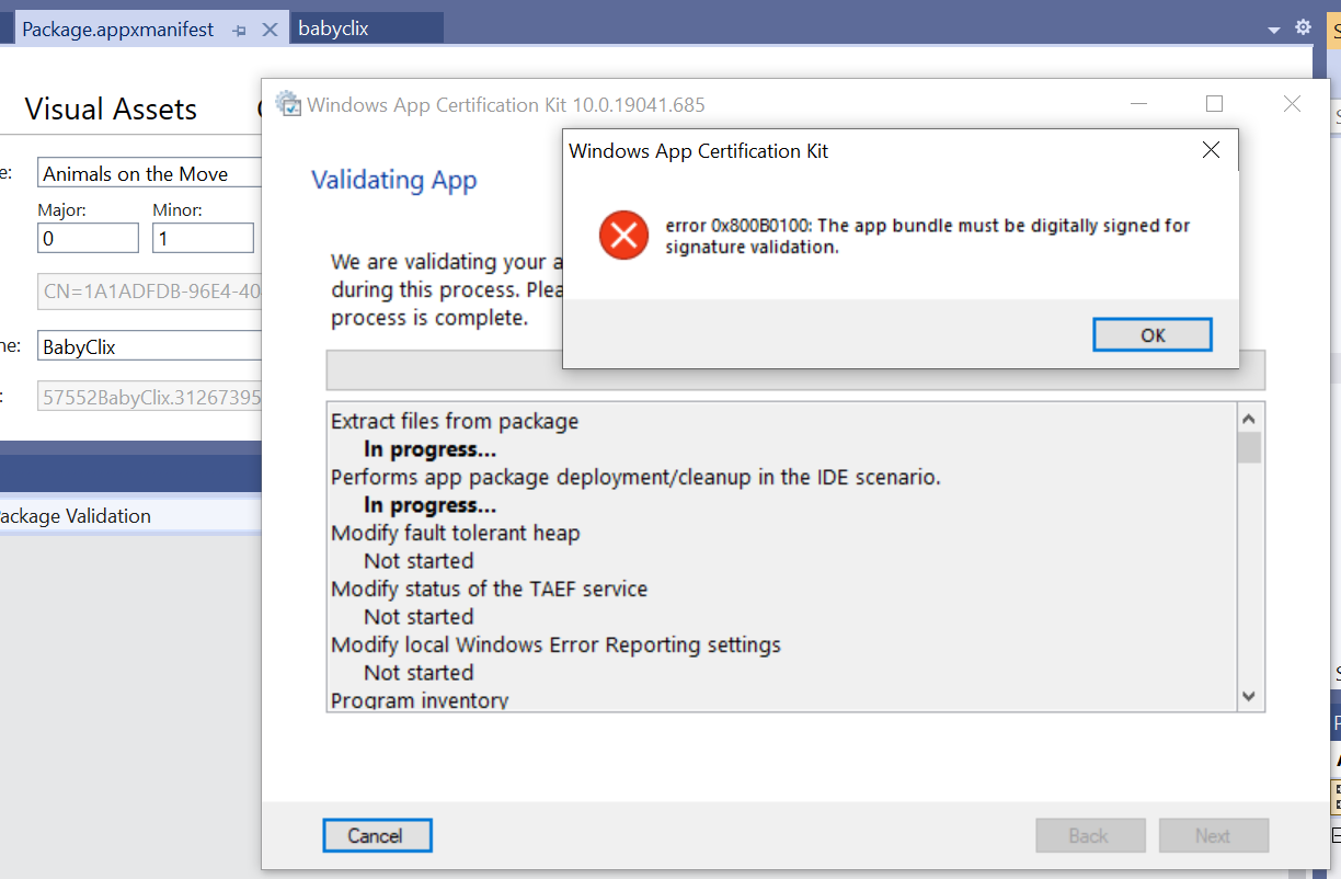 UWP WACK Getting error 0x800B0100: The app bundle must be digitally ...