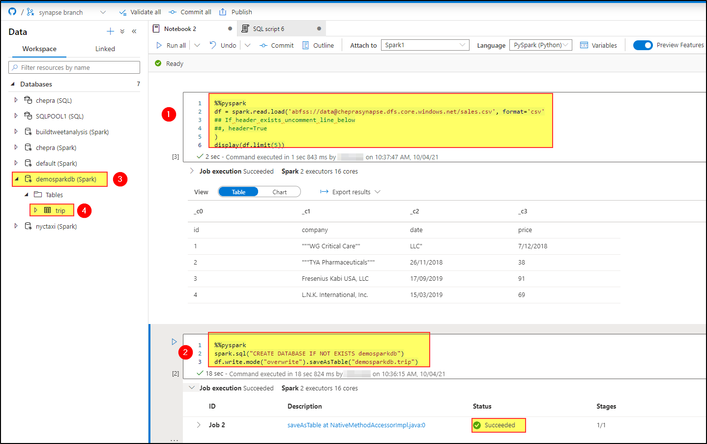 Azure synapse spark pool database - Microsoft Q&A