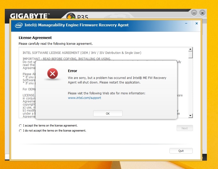 Problem when trying to update Intel Rapid Storage - Unhanded exception ...