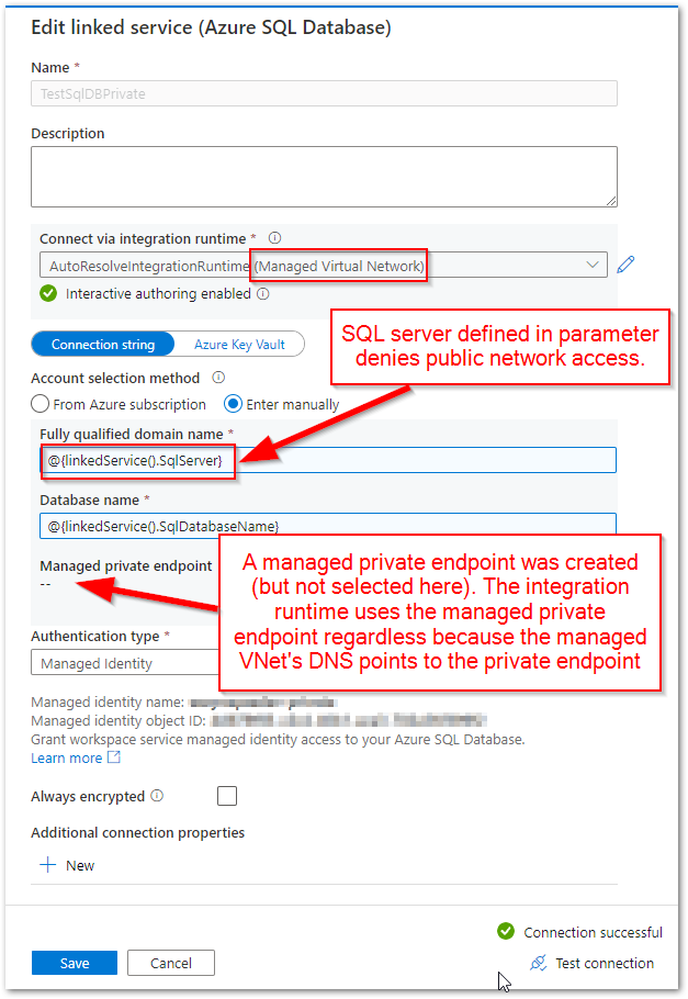 Synapse private endpoint for parameterized linked service - Microsoft Q&A