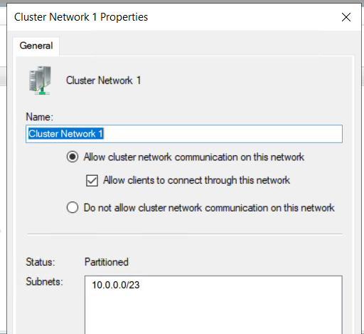 Hyper-V cluster network 