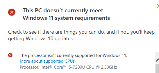 Is Intel i5-7200U supported for Windows 11 - Microsoft Q&A
