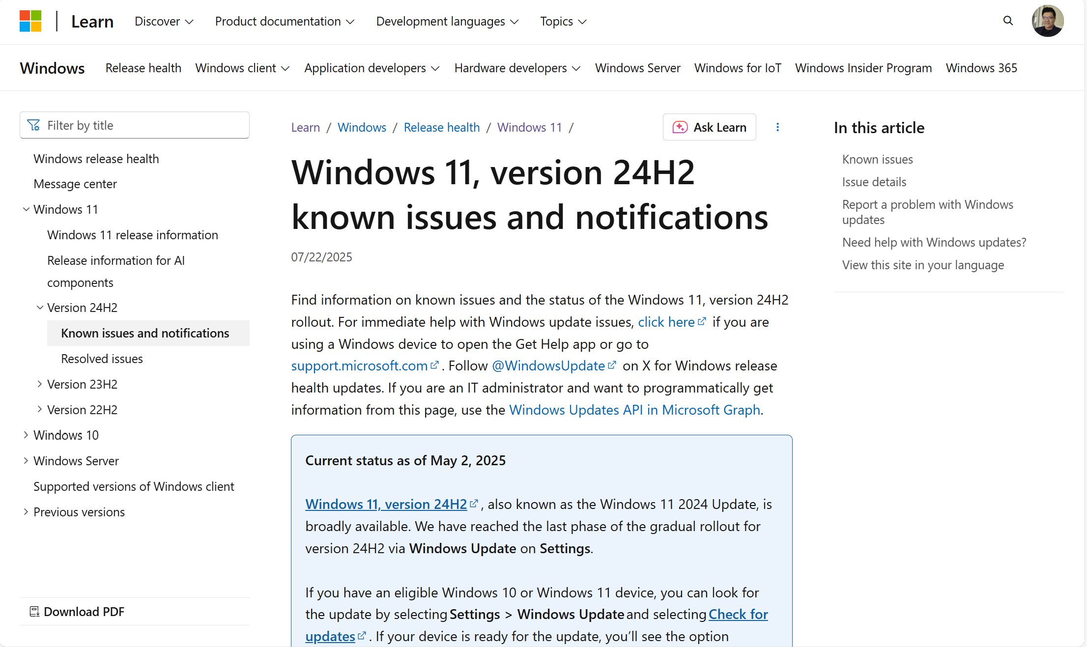 我的电脑至今仍然未被推送24h2 - Microsoft Q&A