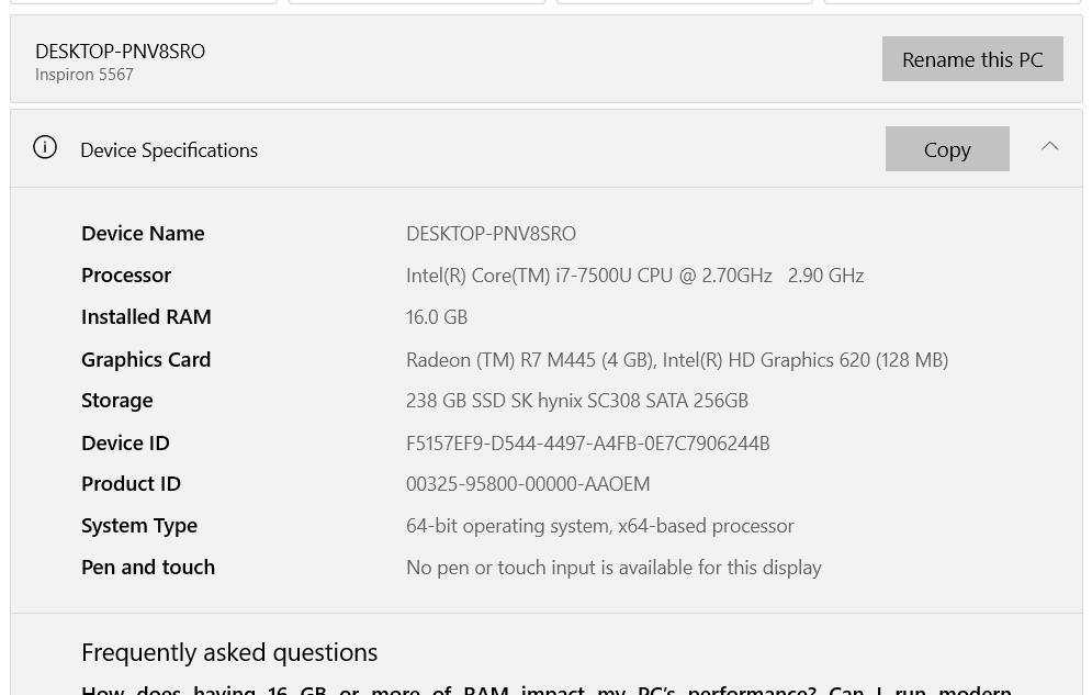 My PC's processor details - screenshot 1