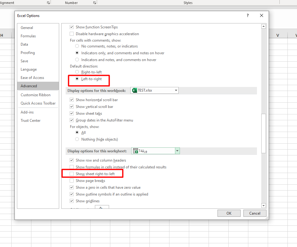 Excel is opening Sheet with Arabic name and direction is from right to ...