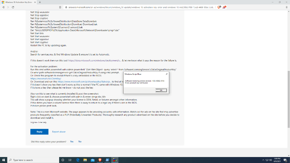 Windows 10 Activation Key Error and Windows 10 Not Updating - Microsoft Q&A