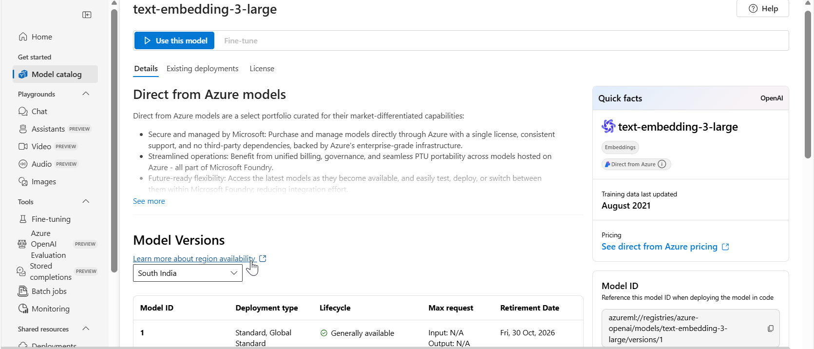 Can't find region availability for Text-Embeddings. Grrrr - Microsoft Q&A