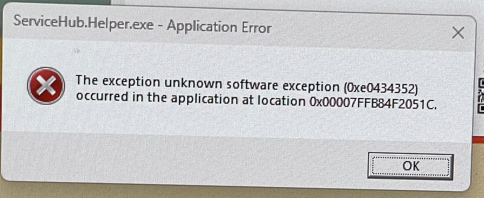 ServiceHub.Helper.exe - Application Error: The exception