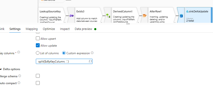 delta sink - setting tab - key columns - Microsoft Q&A
