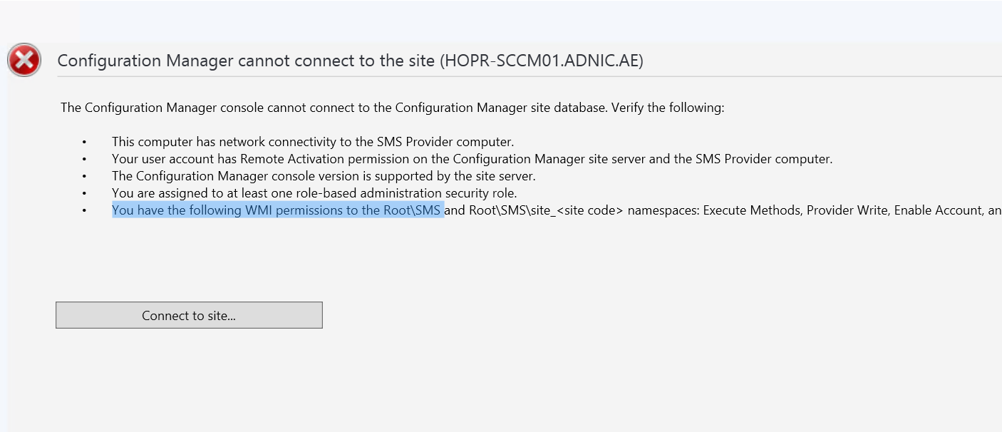 SCCM admin console not working after pasword change - Microsoft Q&A