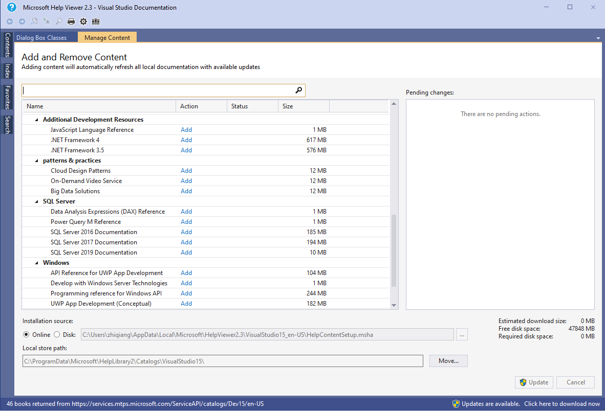 Use of Help Viewer in Visual Studio 2015 to select DialogBox