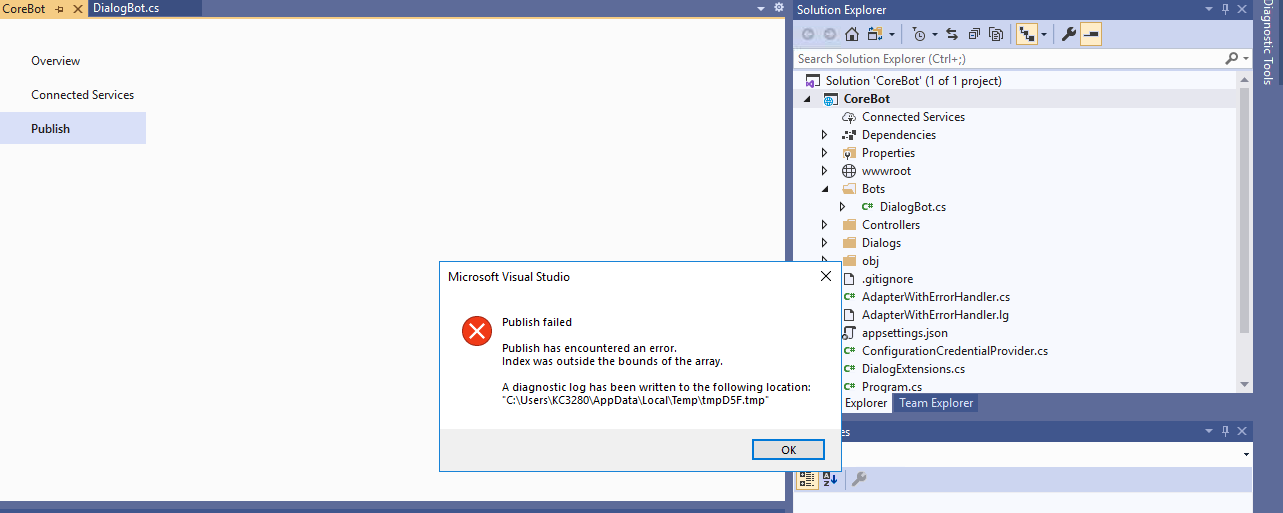 Bot Framework Publish Failed From Visual Studio With Error Index Was Bot Framework Publish Failed From Visual Studio With Error Index Was