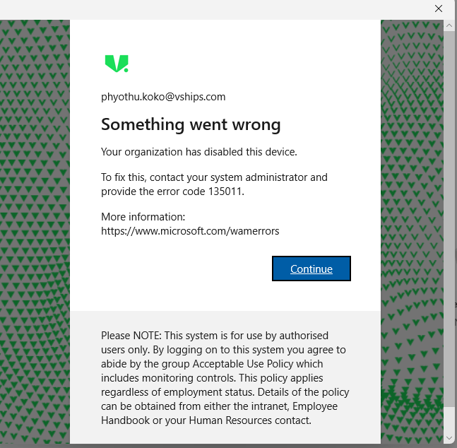 Microsoft outlook office 365 can t log in error code 135011
