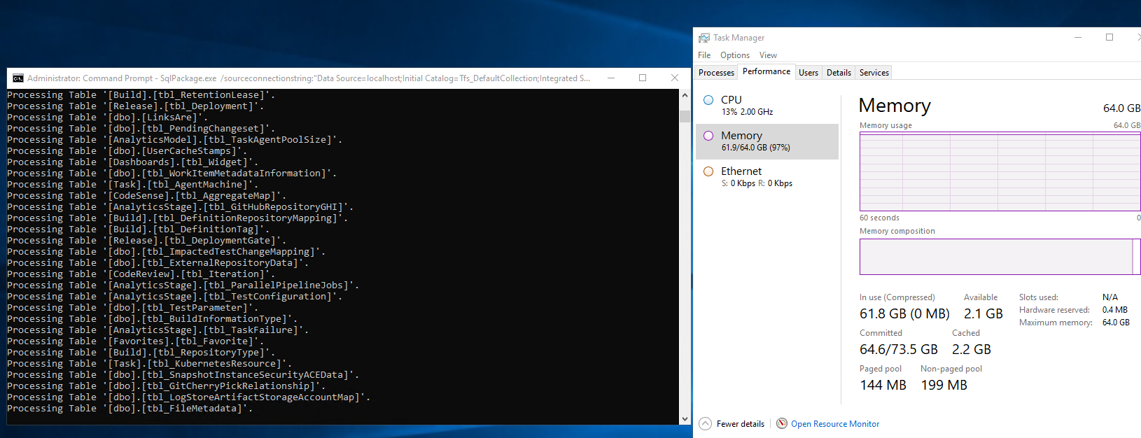 SQLPackage.exe export stuck on one table - Microsoft Q&A
