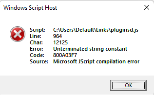 Error: Unterminated string constant, Code: 800A03F7 - Microsoft Q&A