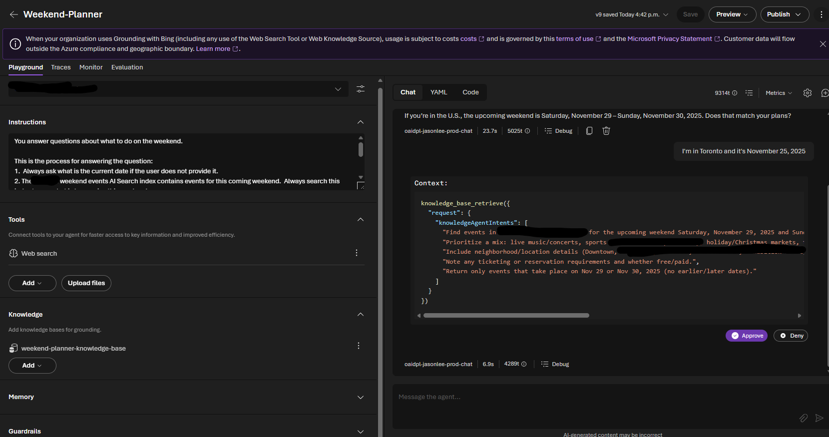 MS Foundry agent created with the portal: How to not require approval ...