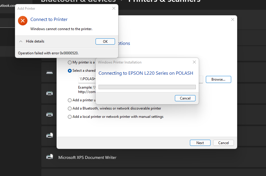 Share Printer Connecting problem 0x00000520 - Microsoft Q&A