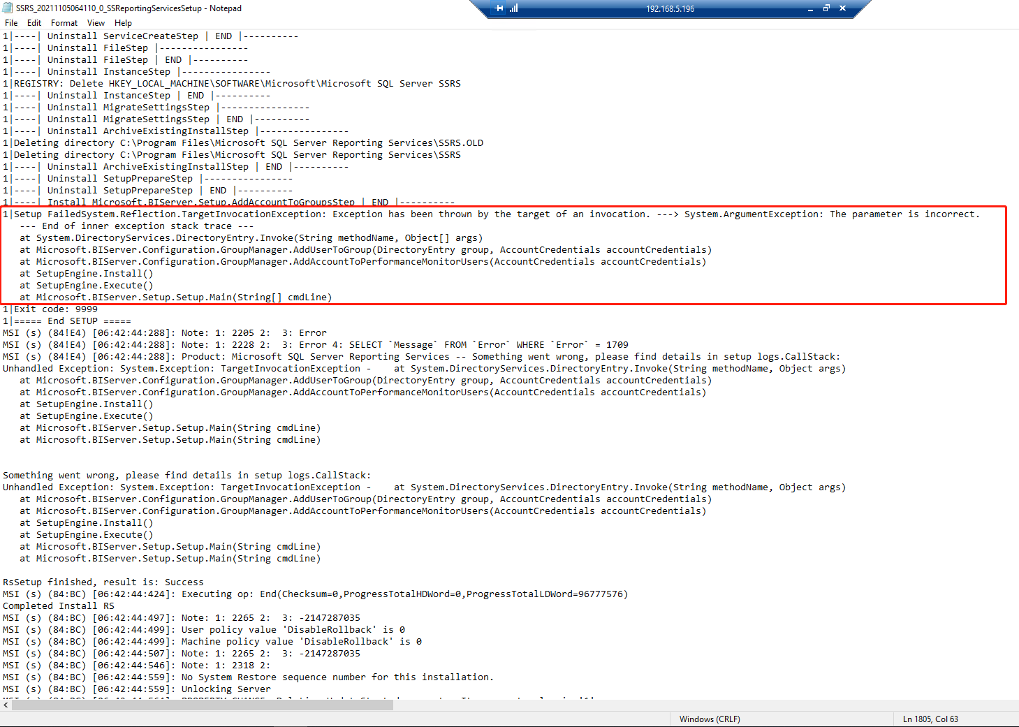 Reporting Services Setup failed - Microsoft Q&A