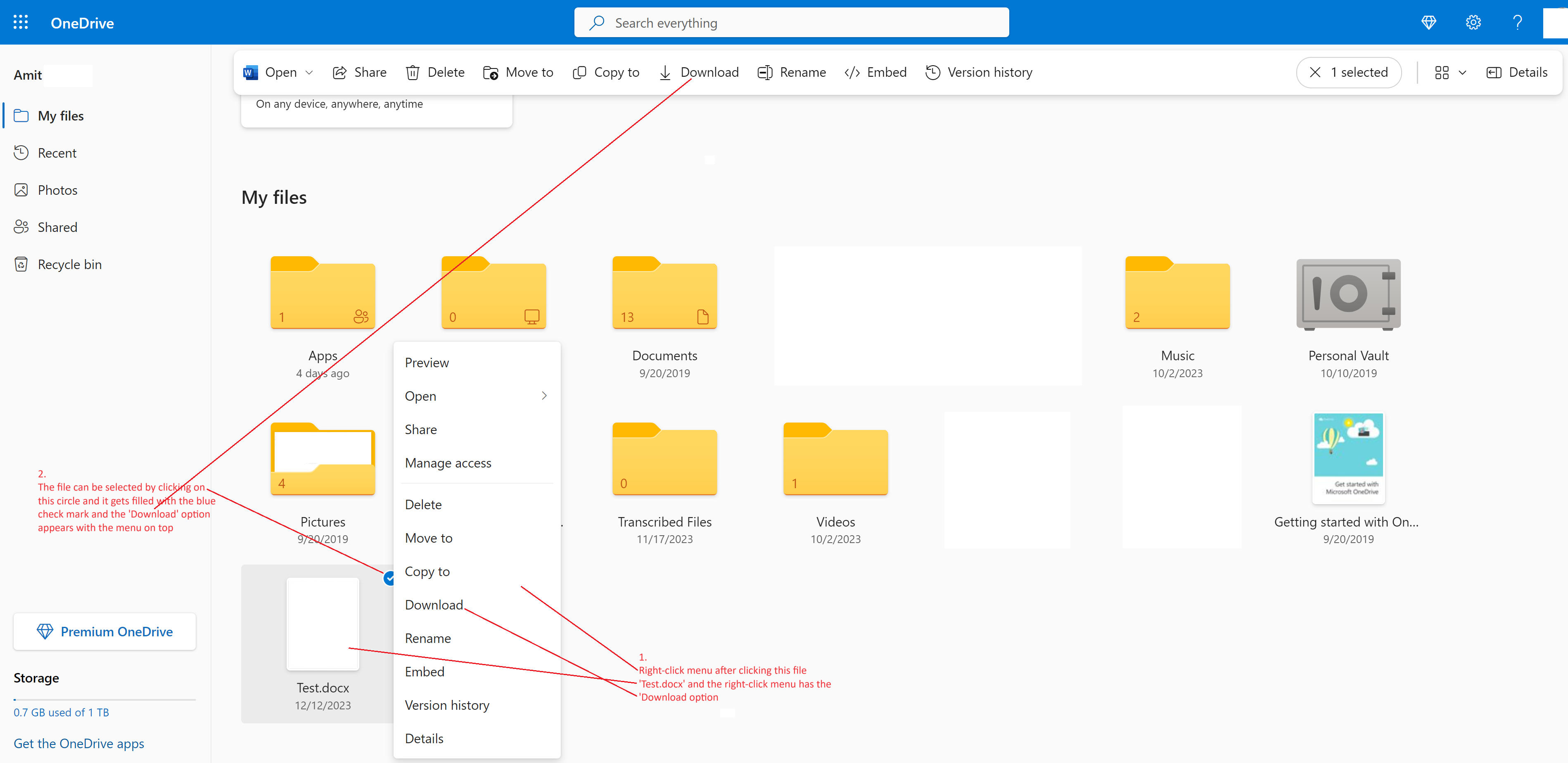 One Drive Web内のファイルダウンロード方法について - Microsoft Q&A
