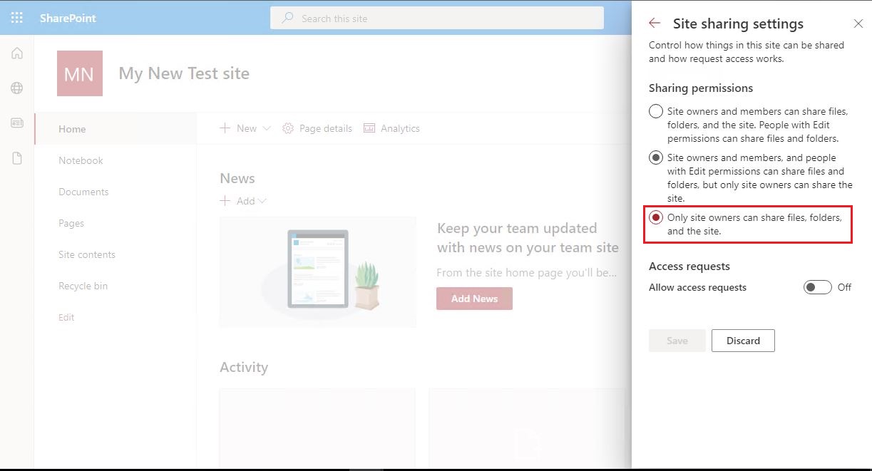 Change default "Site sharing settings" for new SharePoint sites ...