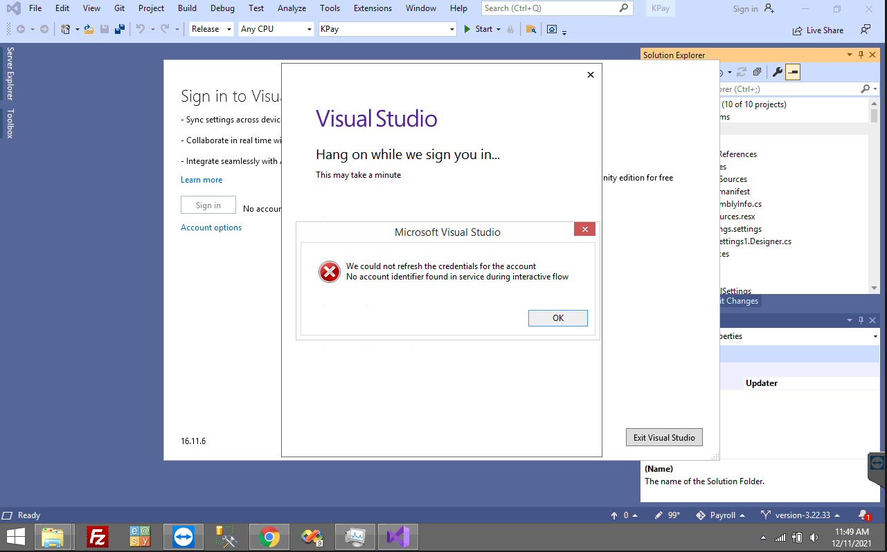 Credential not able to sign in VS 2019 - Microsoft Q&A