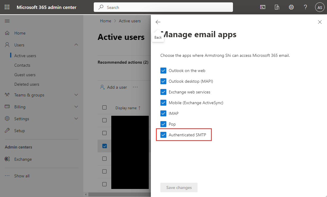 365AdminCenter_ActiveUser_Authenticated SMTP_Enabled