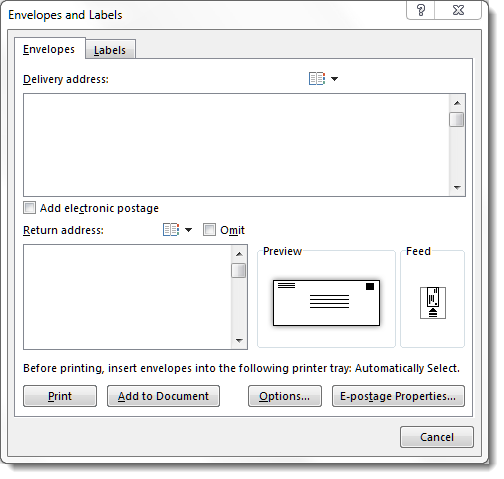 Word 2013 Envelope Dialog Box - Microsoft Q&A
