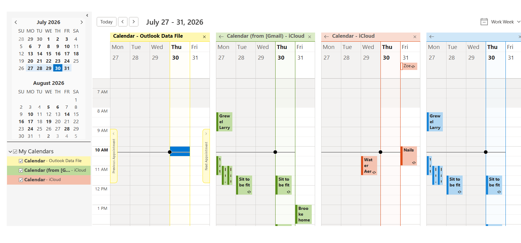Calendars from outlook 7-30-26. after setup