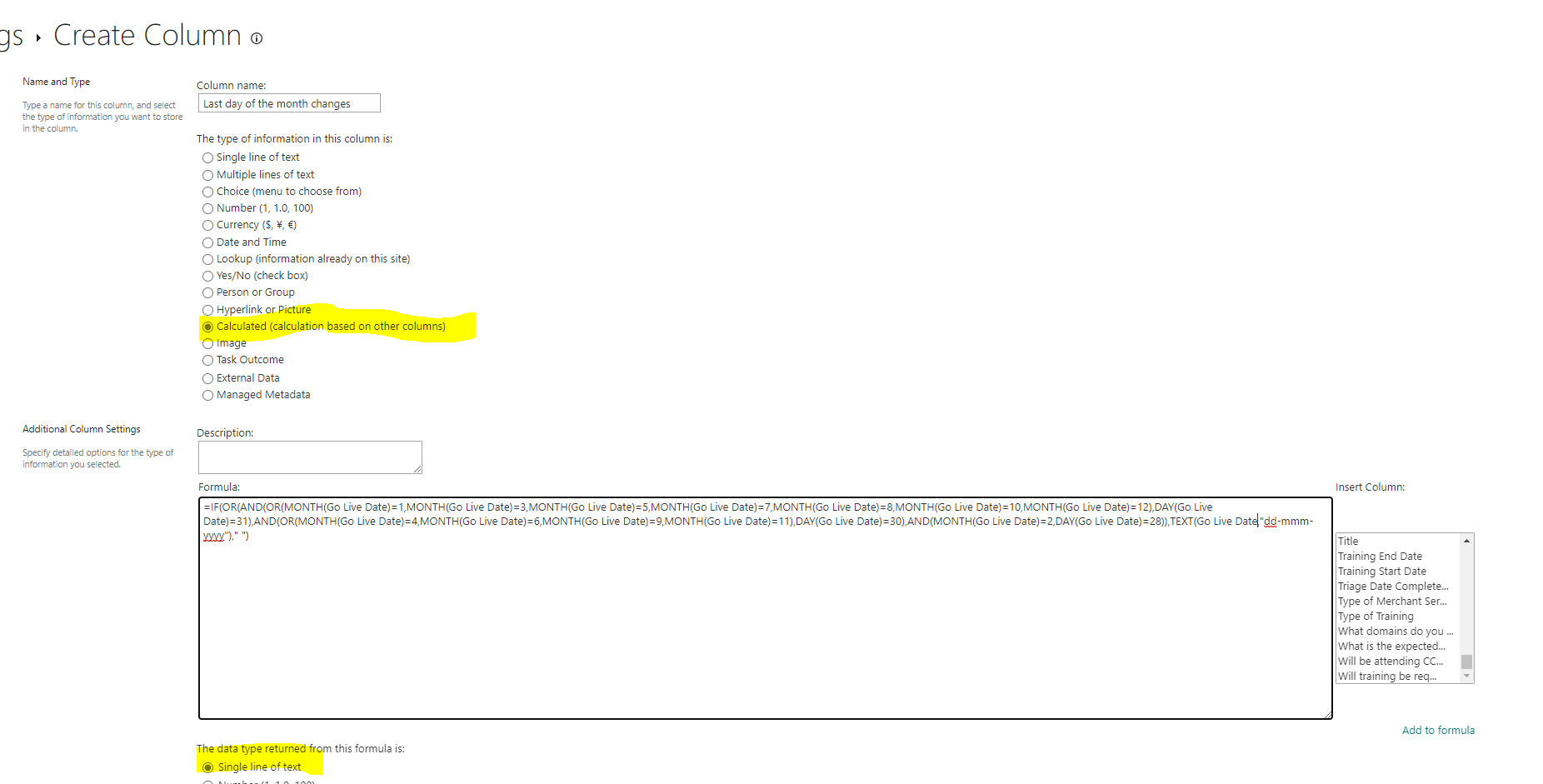 Sharepoint list to return items that are going live on the last day of