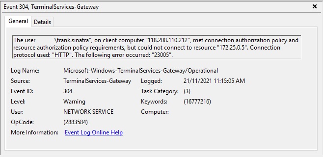 TerminalServices-Gateway Event ID 304 &quot; - Microsoft Q&amp;A