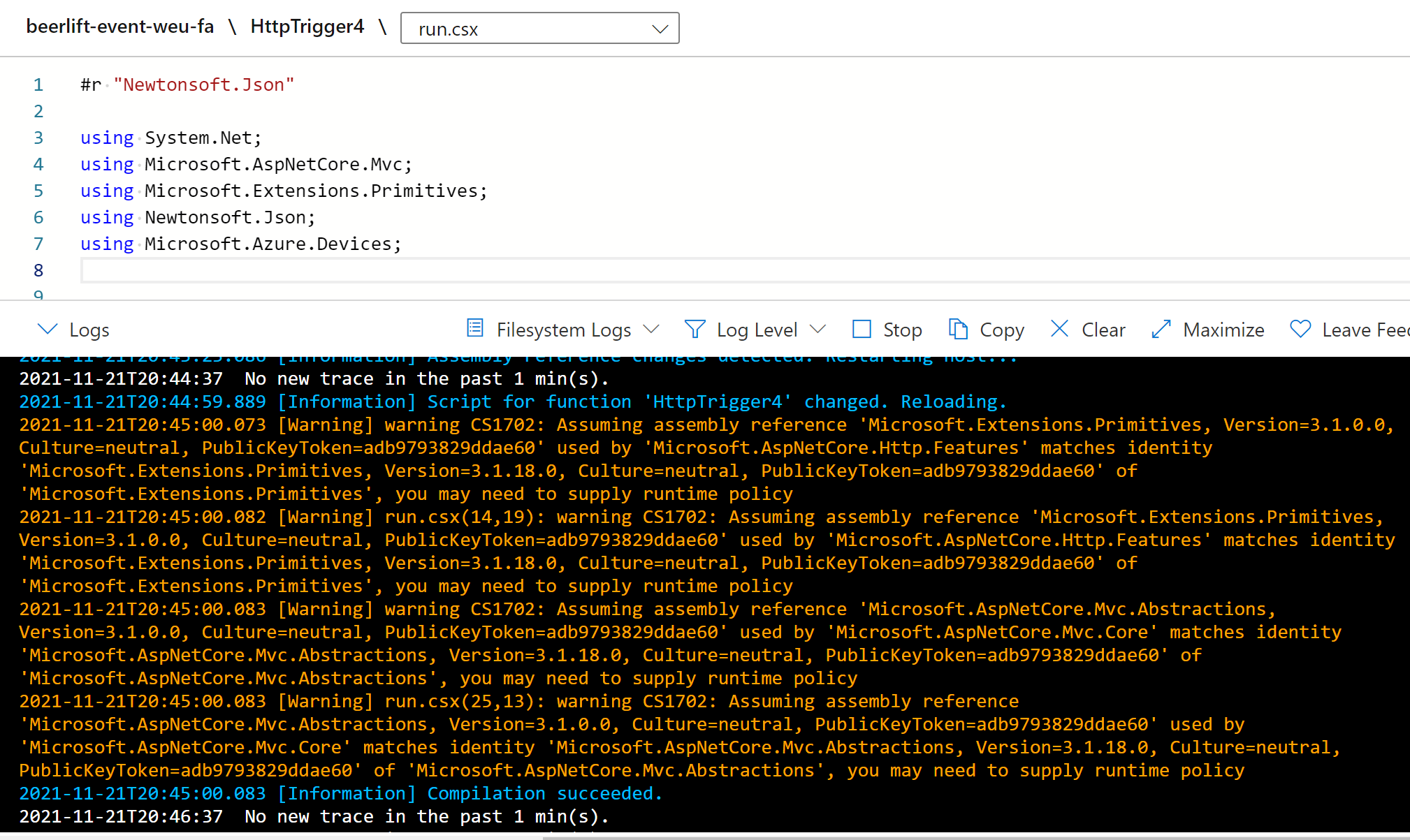C2D message error: The type or namespace name 'Devices' does not