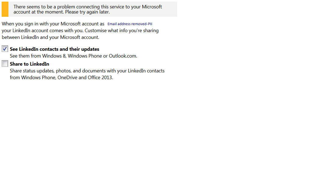 Failed connection between Microsoft and Linkedin - Microsoft Q&A