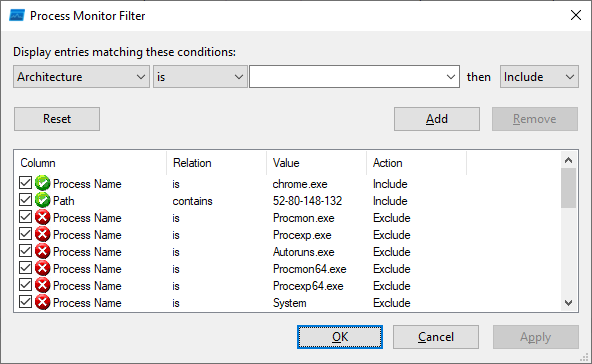 Process Monitor filter