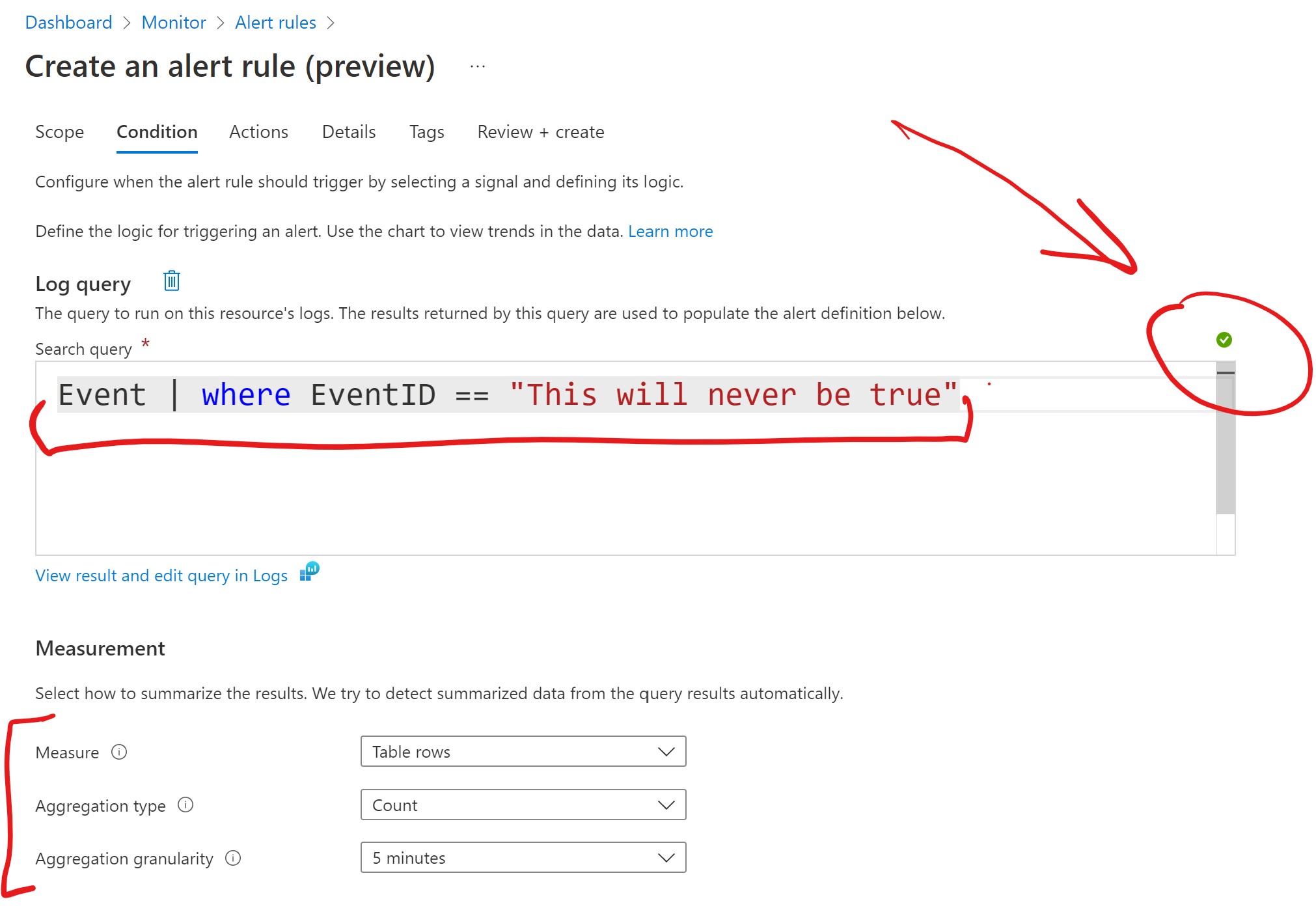 Config a alert rule with empty log record. - Microsoft Q&A