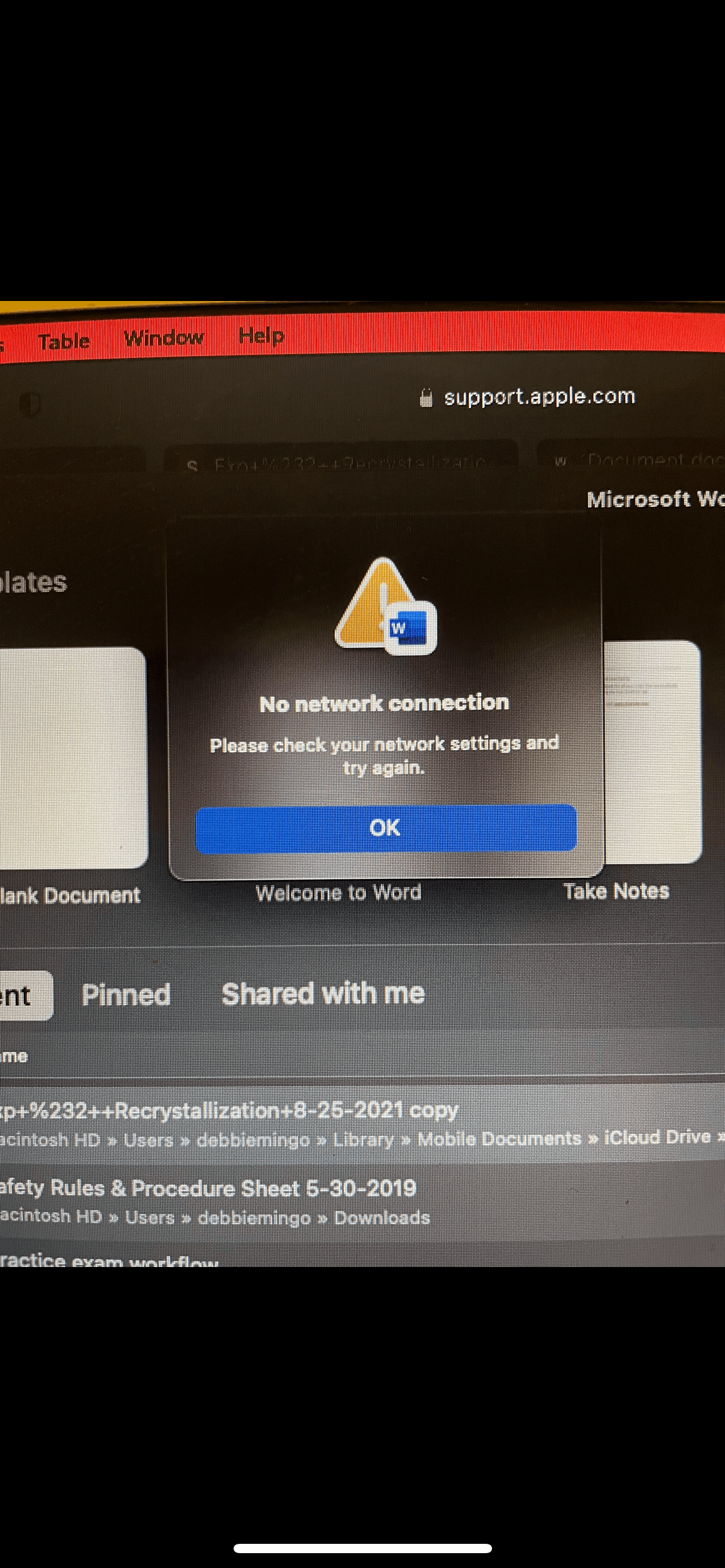 Microsoft Word “No network connection” error on MacBook Air 2017 ...